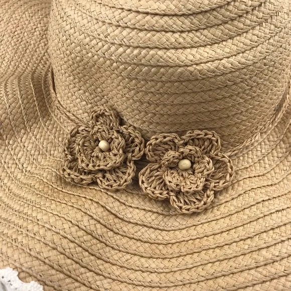 NWT Capelli New York : size : OS : Tan Woven floral floppy beach summer sun hat - Picture 3 of 8